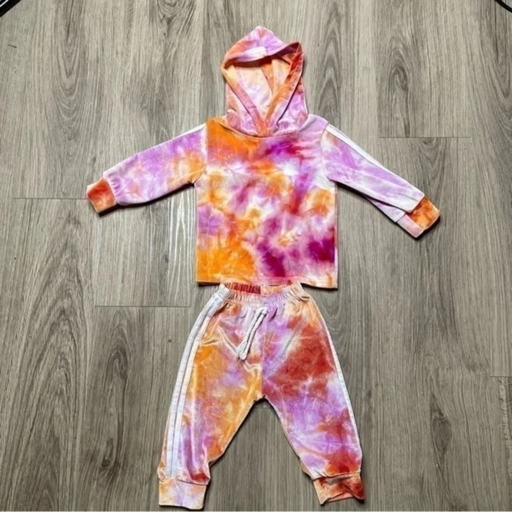 Hoodie Jogger Set - 2pc | Baby 6-9 Months | Orange Tie Dye